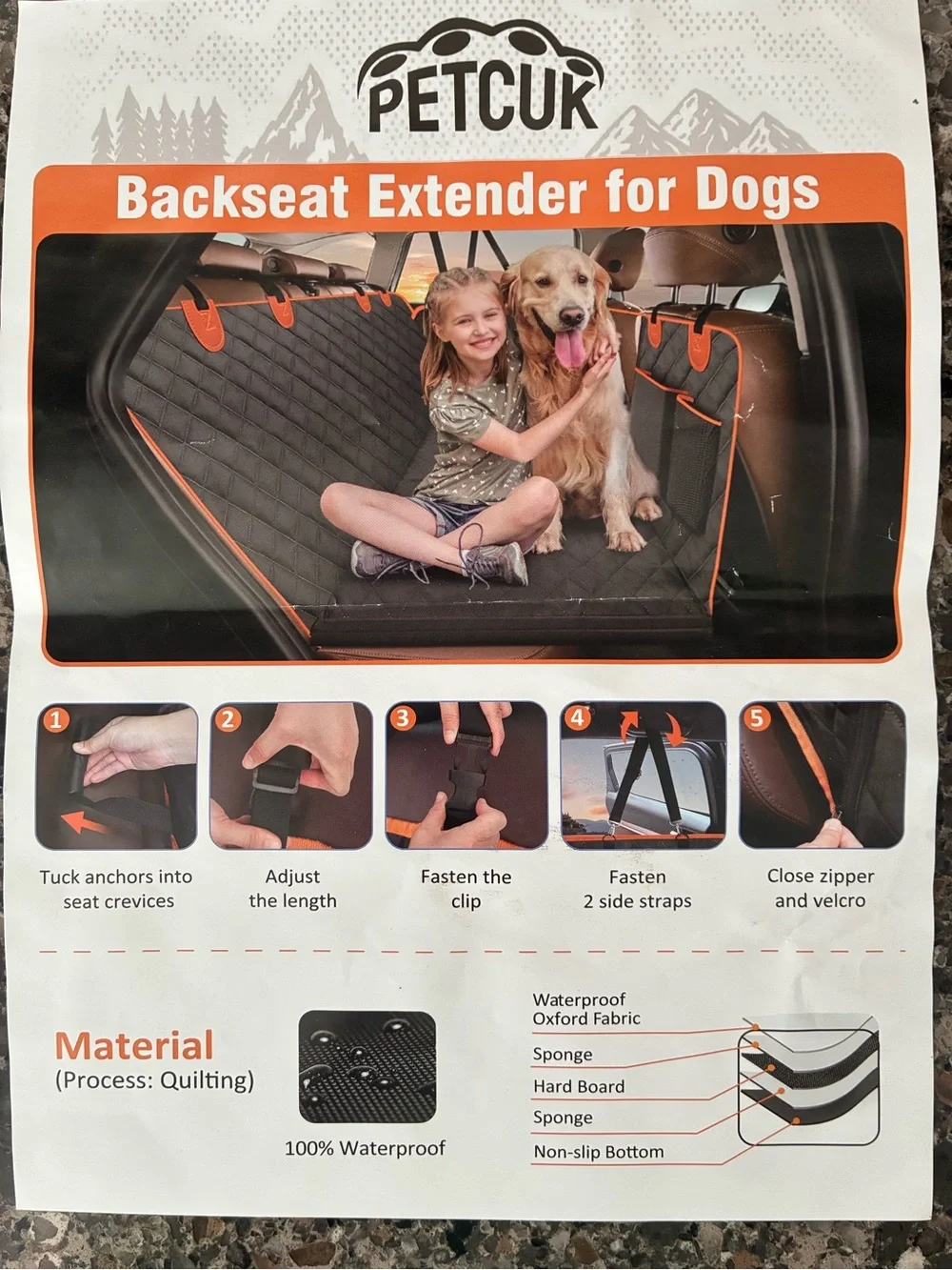 Backseat Extender for Dogs - Black with Orange Trim